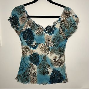 Blue Paisley Print Smocked Top